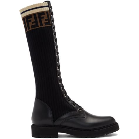 fendi black tall rockoko combat boots|fendi boots for women.